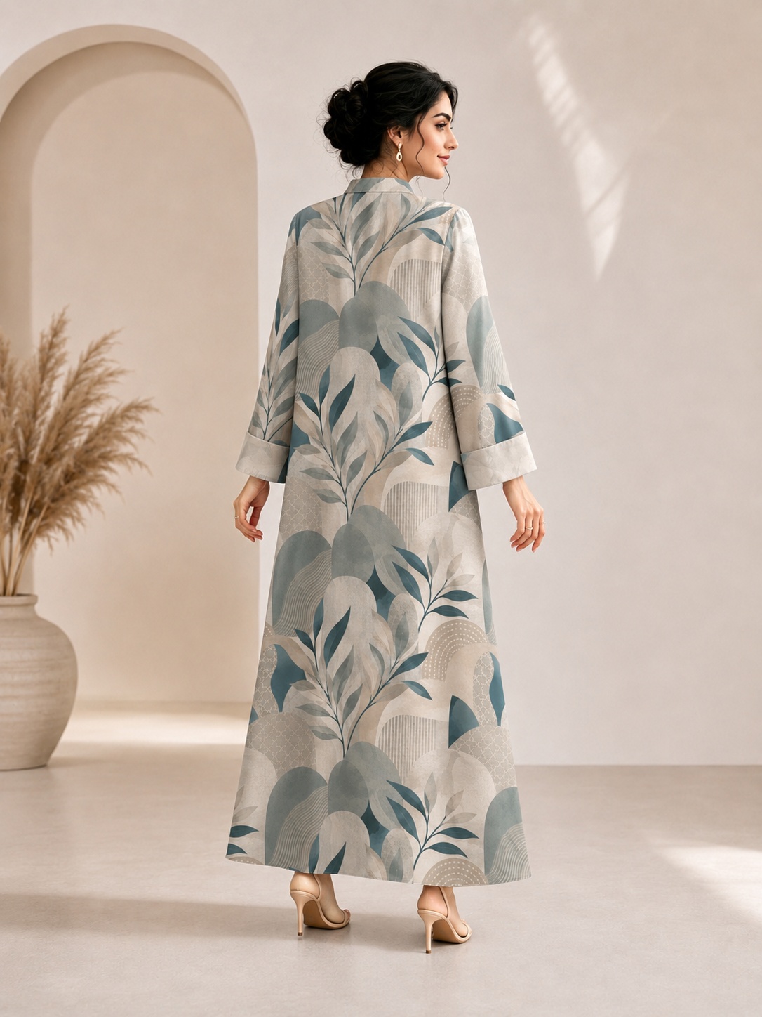 Blue Floral Ankle-Length Jalabiya