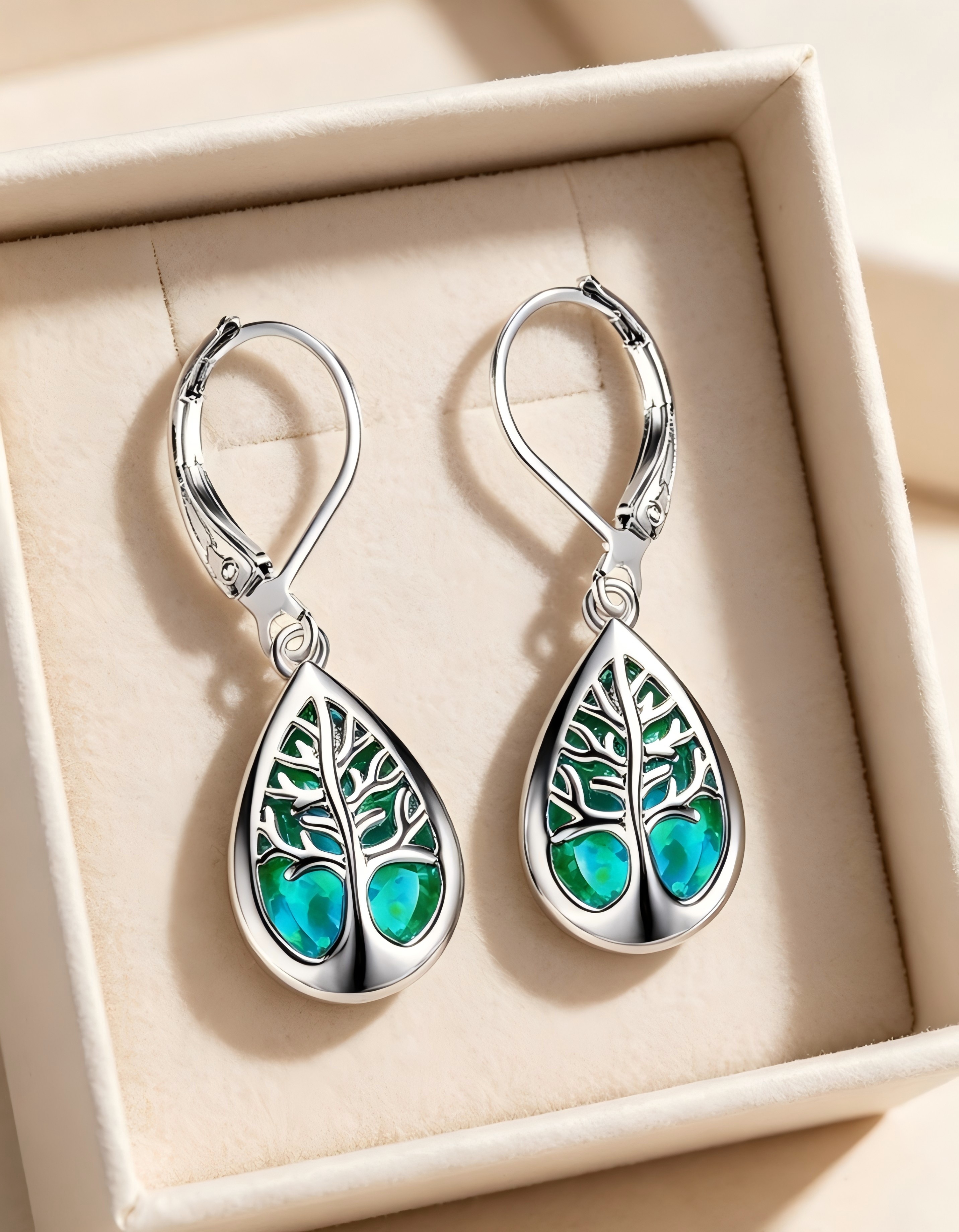 Silver Tree of Life Hoop Earrings