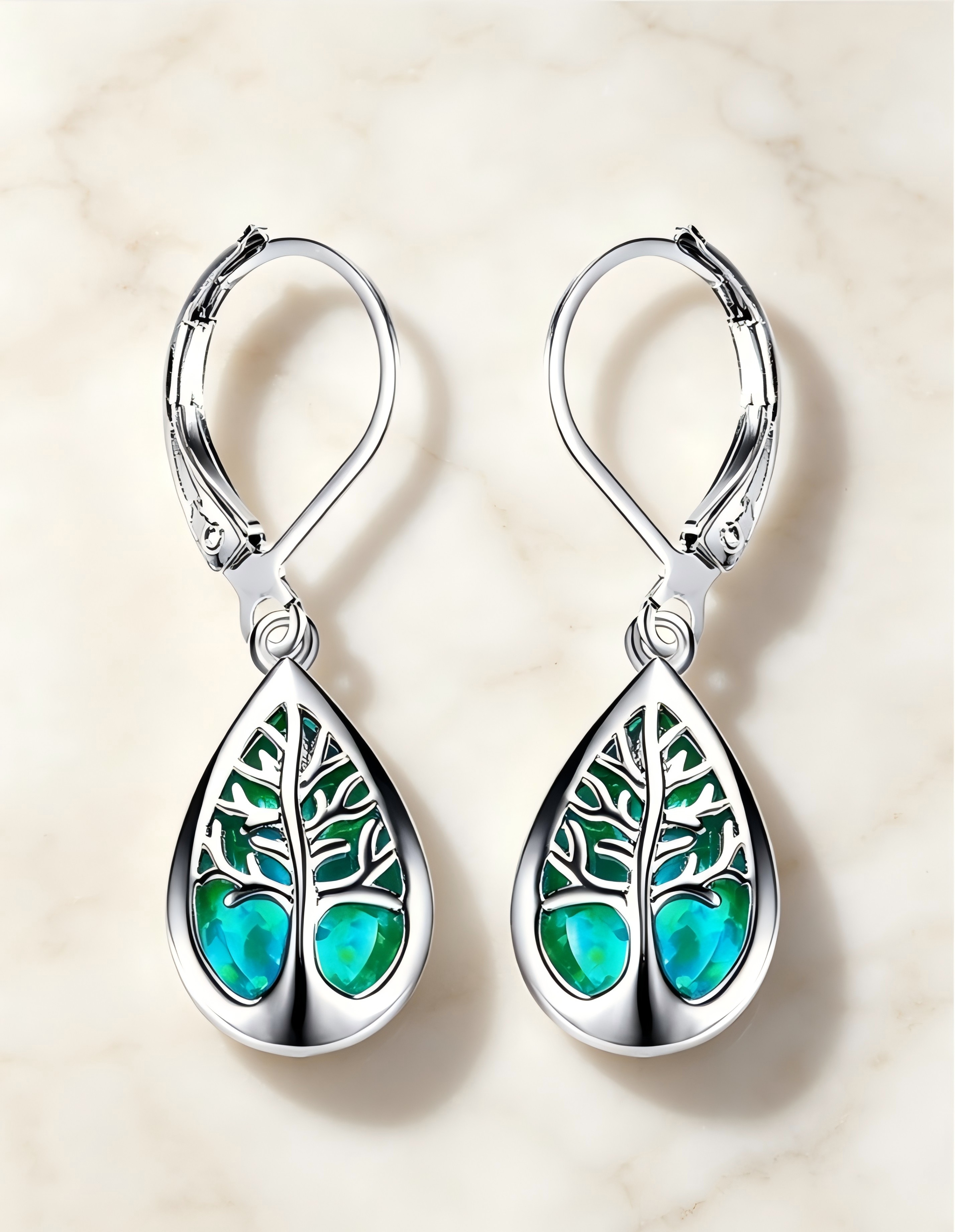 Silver Tree of Life Hoop Earrings