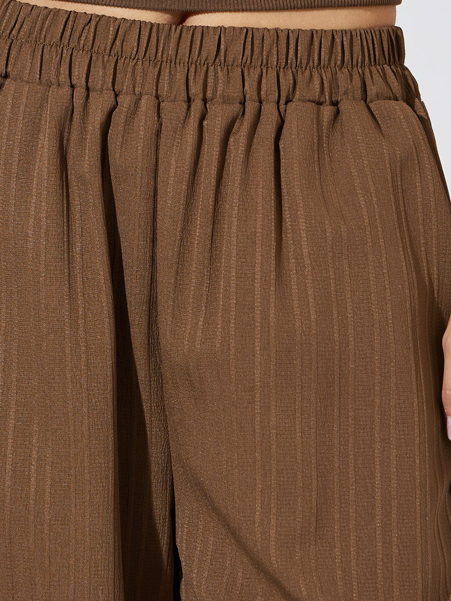 Brown Solid Wide Leg Pants