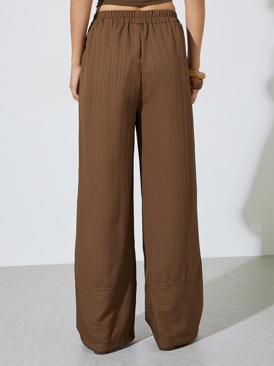 Brown Solid Wide Leg Pants