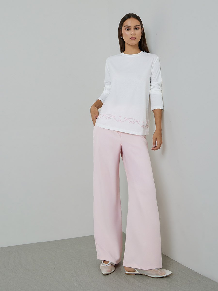 White Printed Hem Regular Fit T-Shirt