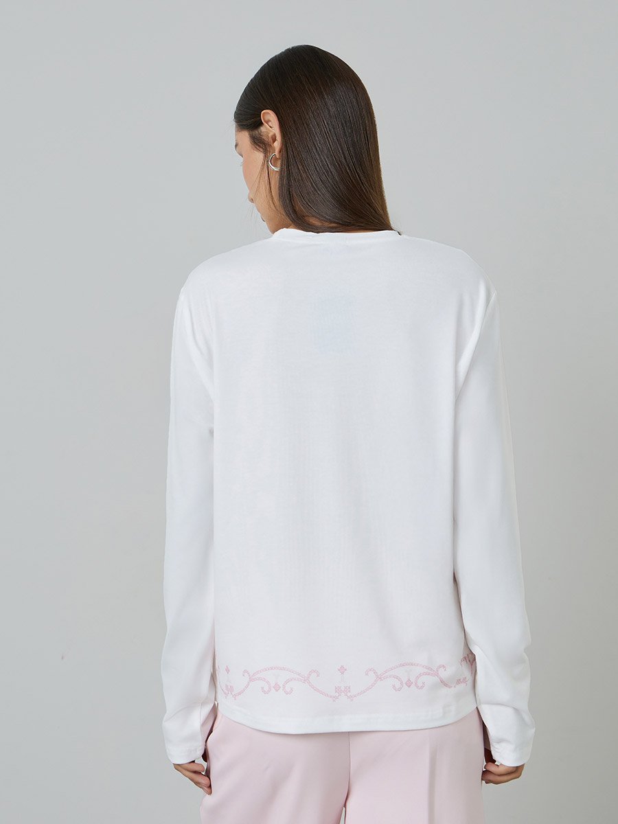 White Printed Hem Regular Fit T-Shirt