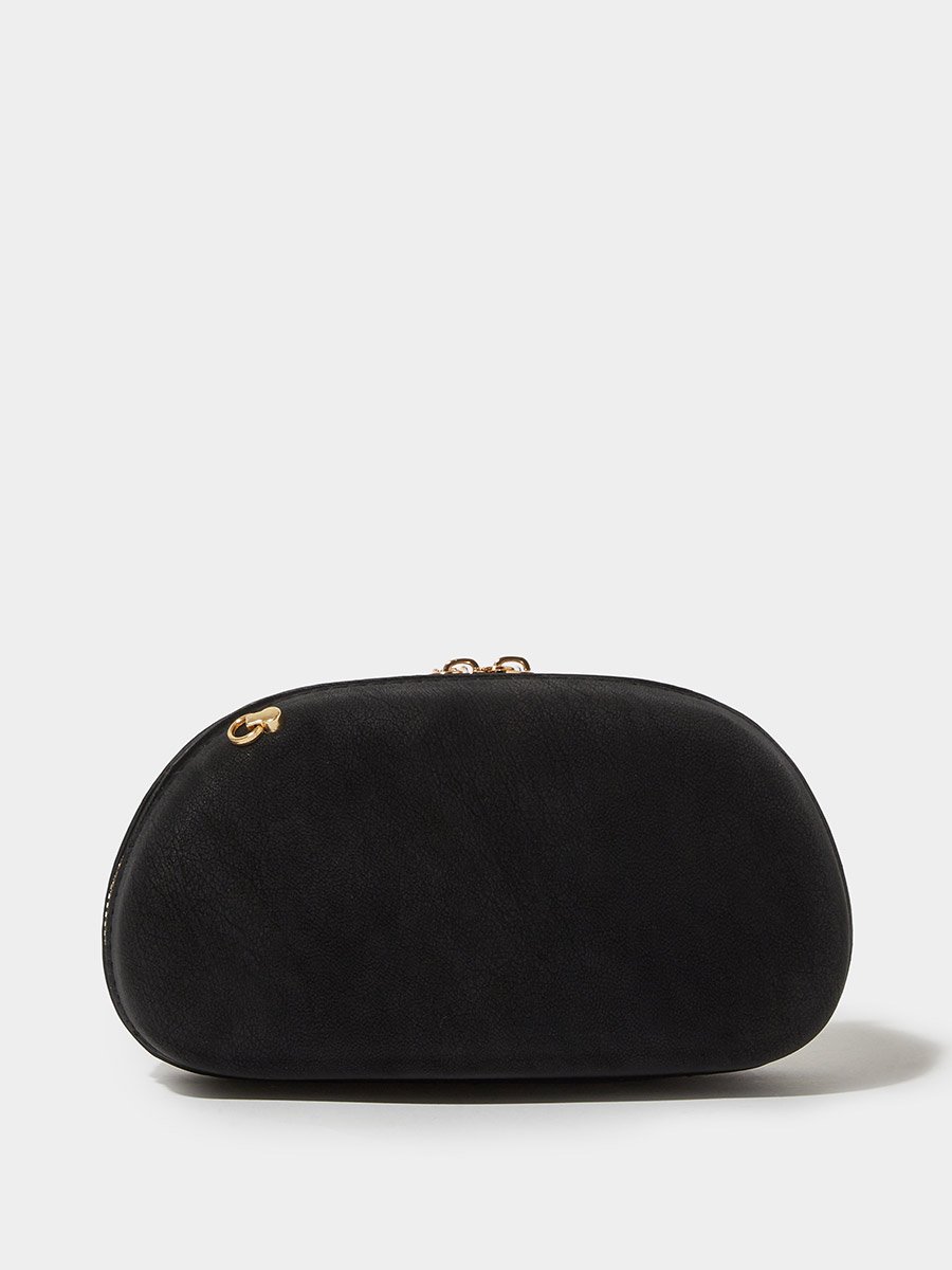 Black Zip-Closure Acrylic Clutch with Gold Tone Accent