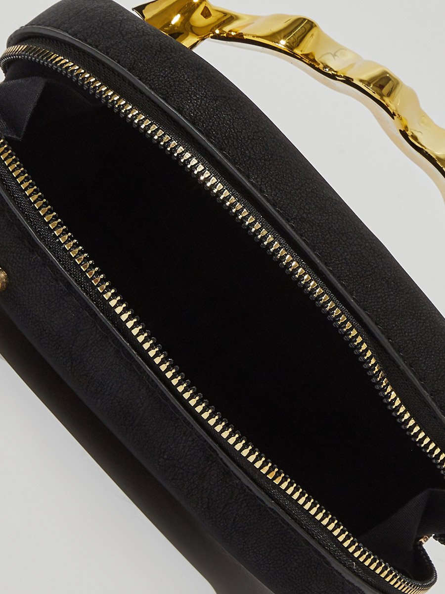 Black Zip-Closure Acrylic Clutch with Gold Tone Accent