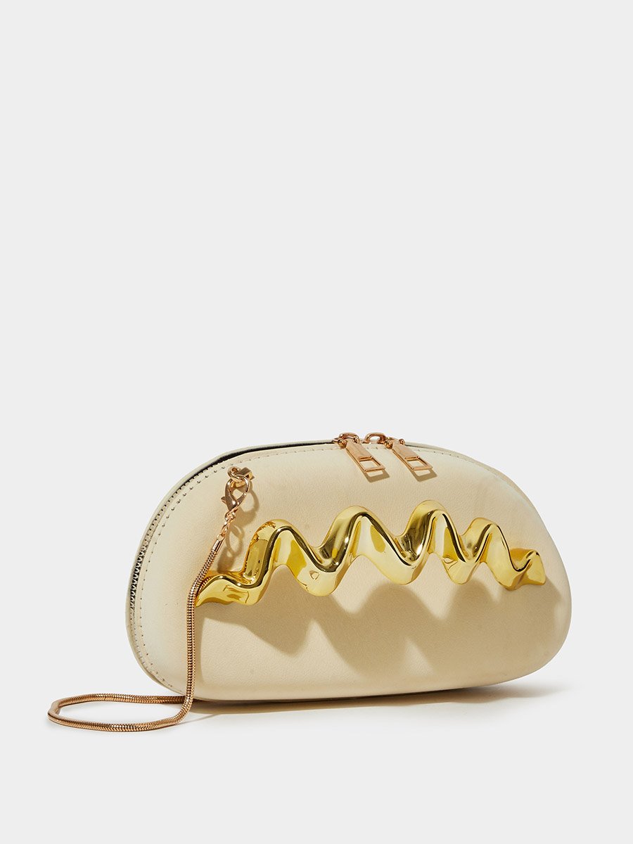 Gold Zip-Closure Acrylic Clutch with Gold Tone Accent