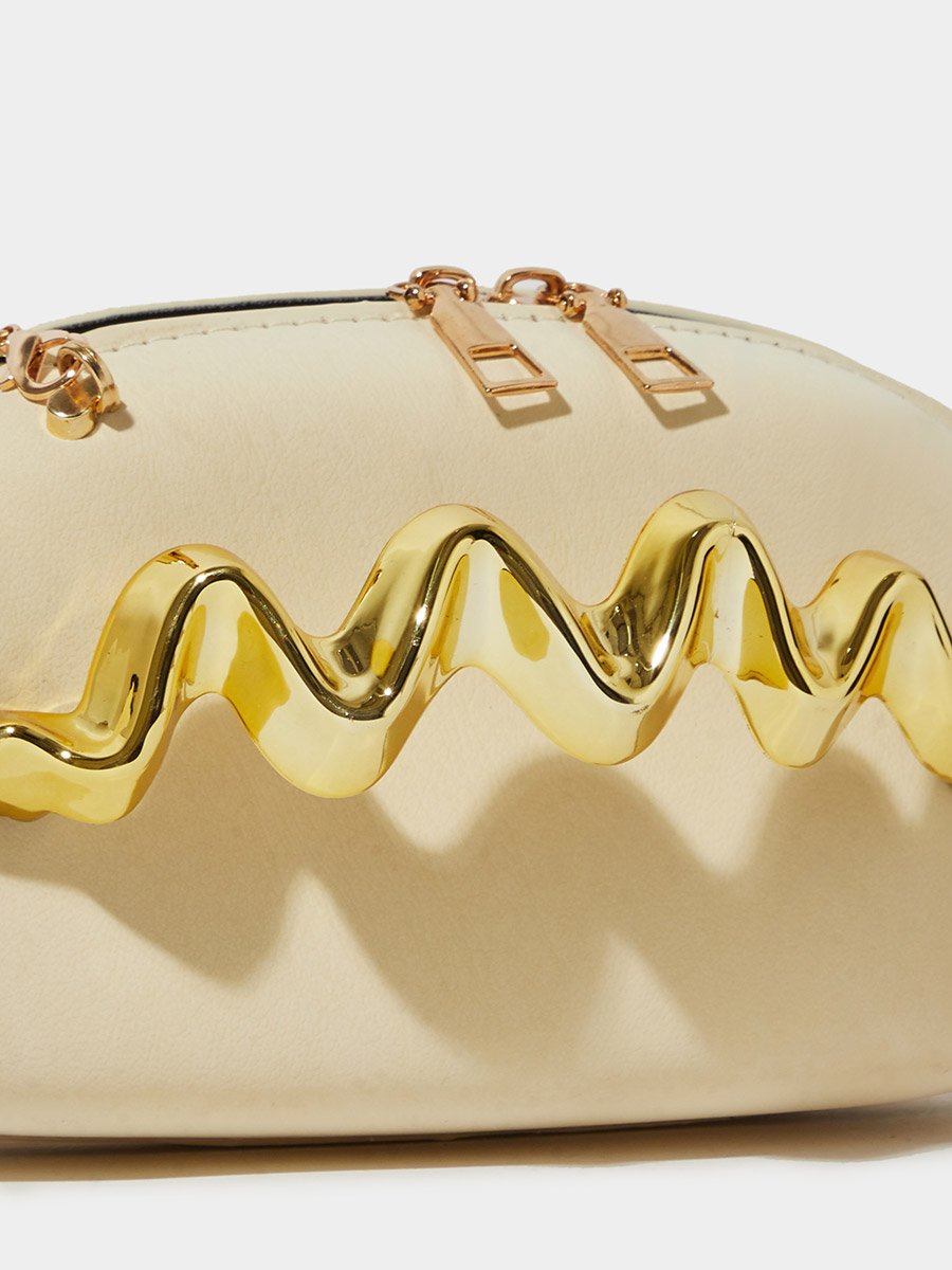 Gold Zip-Closure Acrylic Clutch with Gold Tone Accent