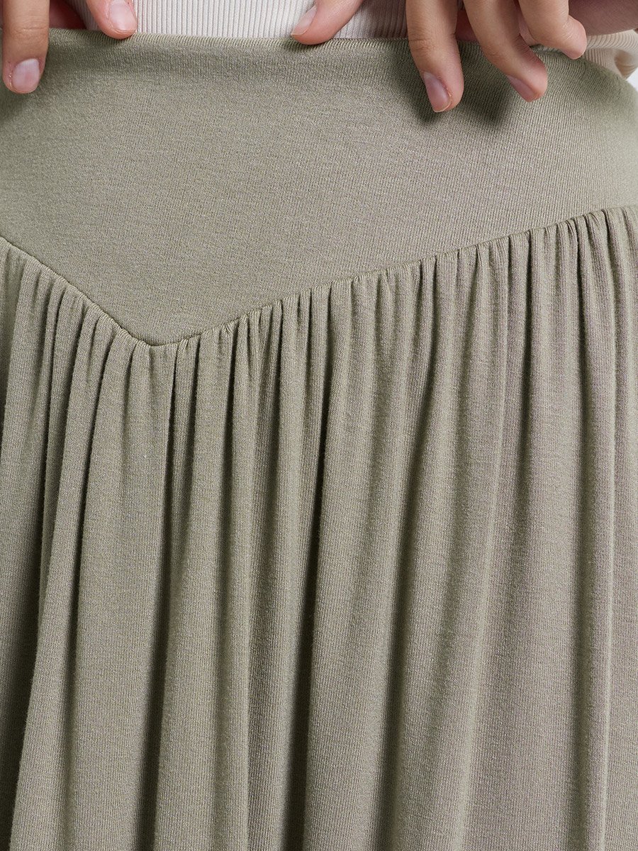 Olive Green A-Line Jersey Maxi Skirt