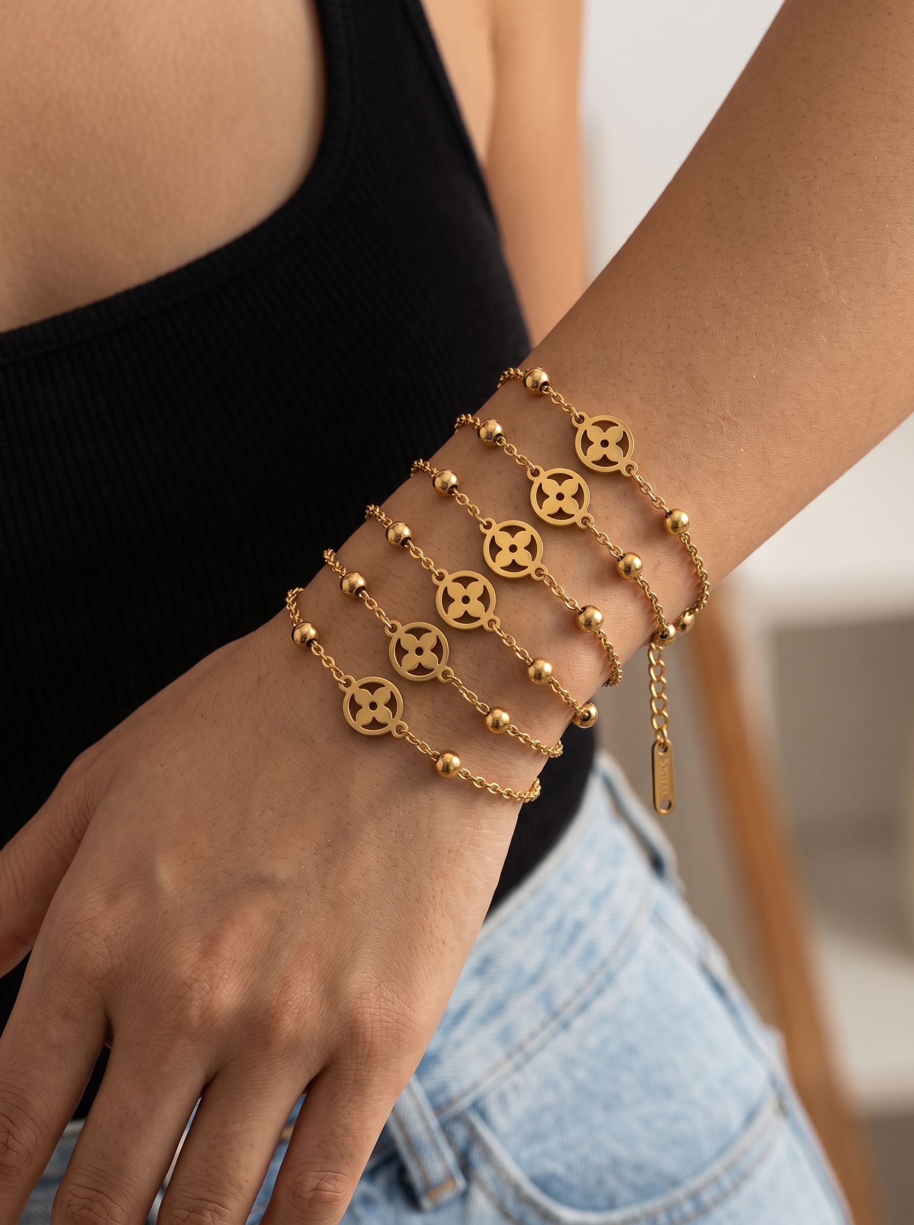 Gold Plated Stainless Steel Charm Bracelet for Women - Adjustable and Casual Wear.