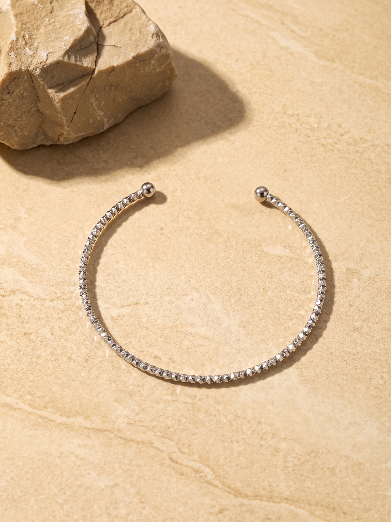Silver Textured Open Cuff Bracelet - Casual Wear.