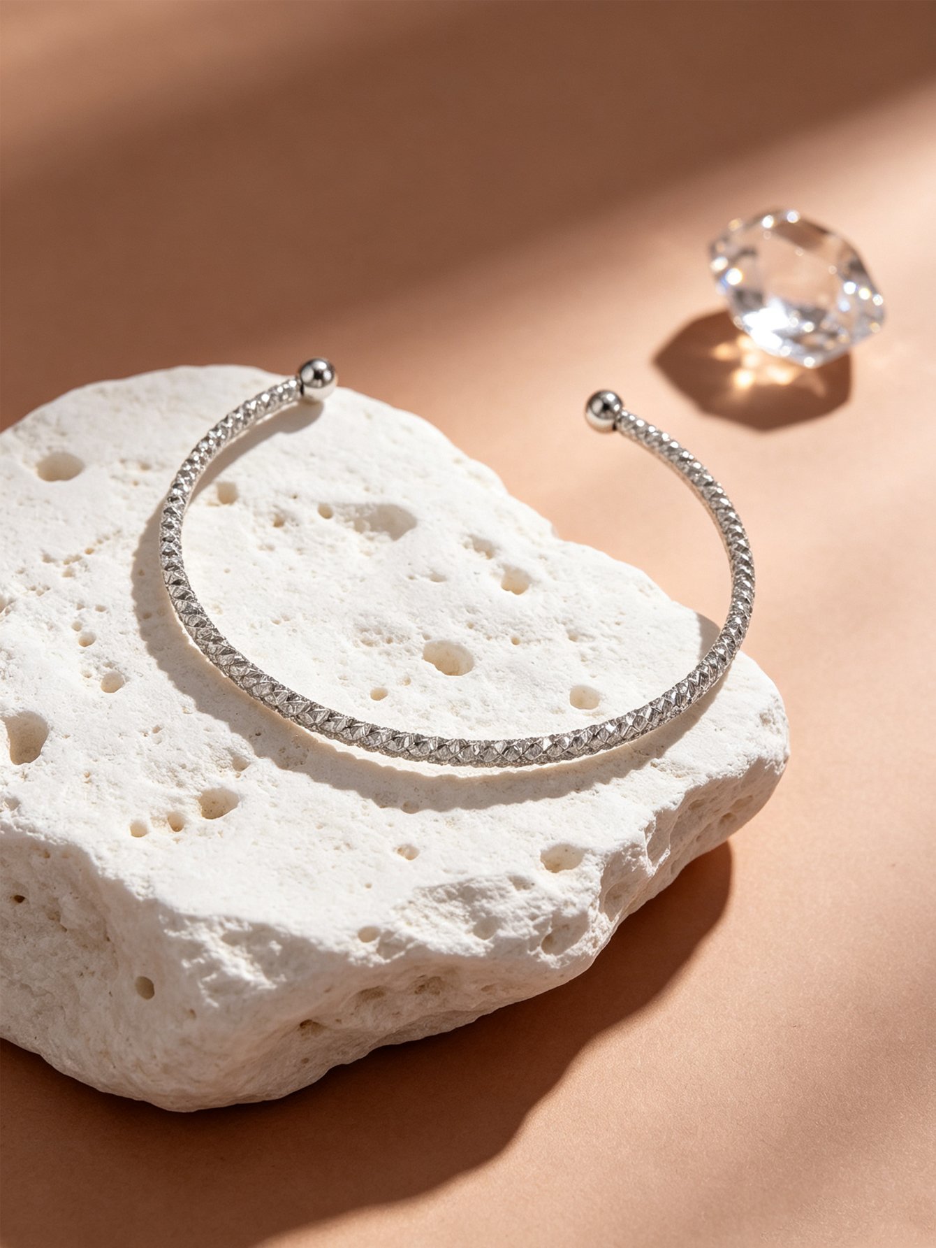 Silver Textured Open Cuff Bracelet - Casual Wear.