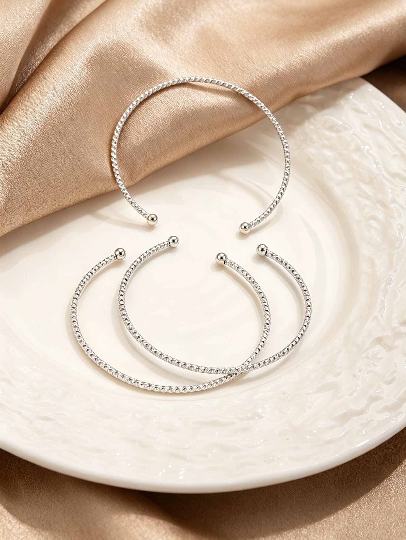 Silver Textured Open Cuff Bracelet - Casual Wear.