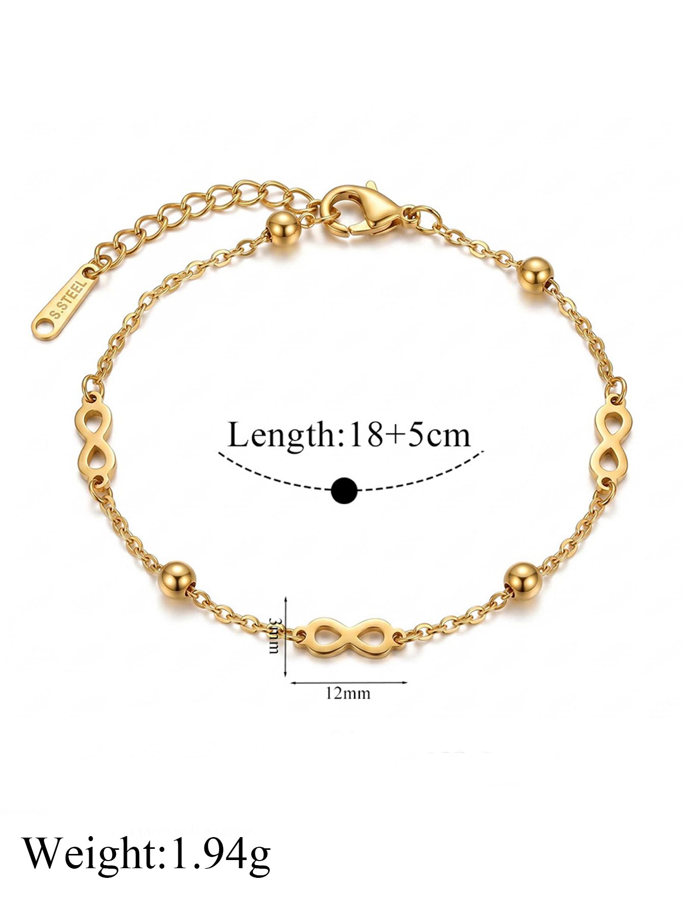 Gold Infinity Charm Bracelet for Women - Casual and Stylish.