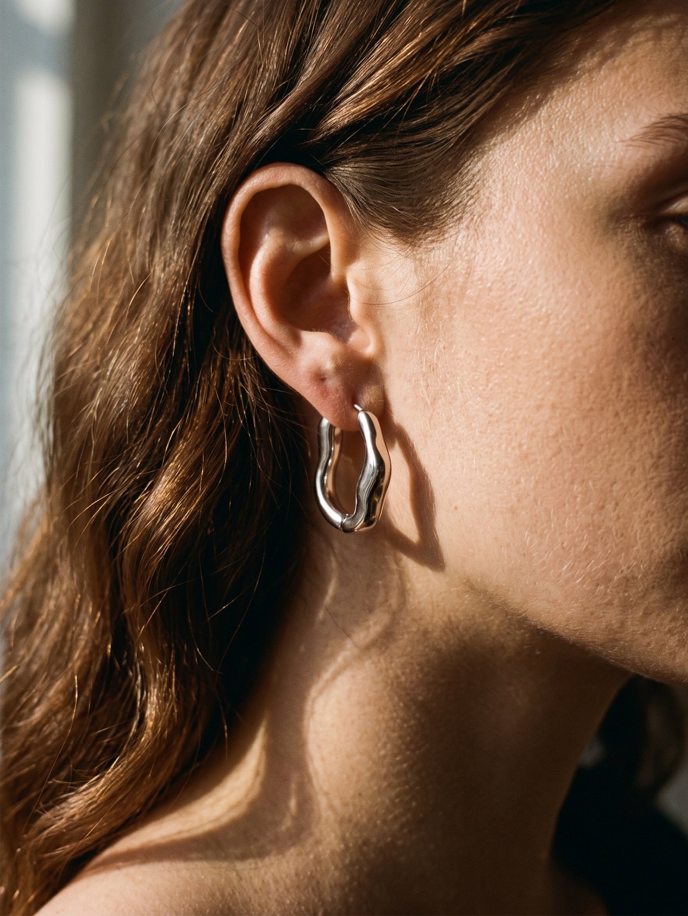 Silver Wavy Hoop Earrings - Casual Wear.