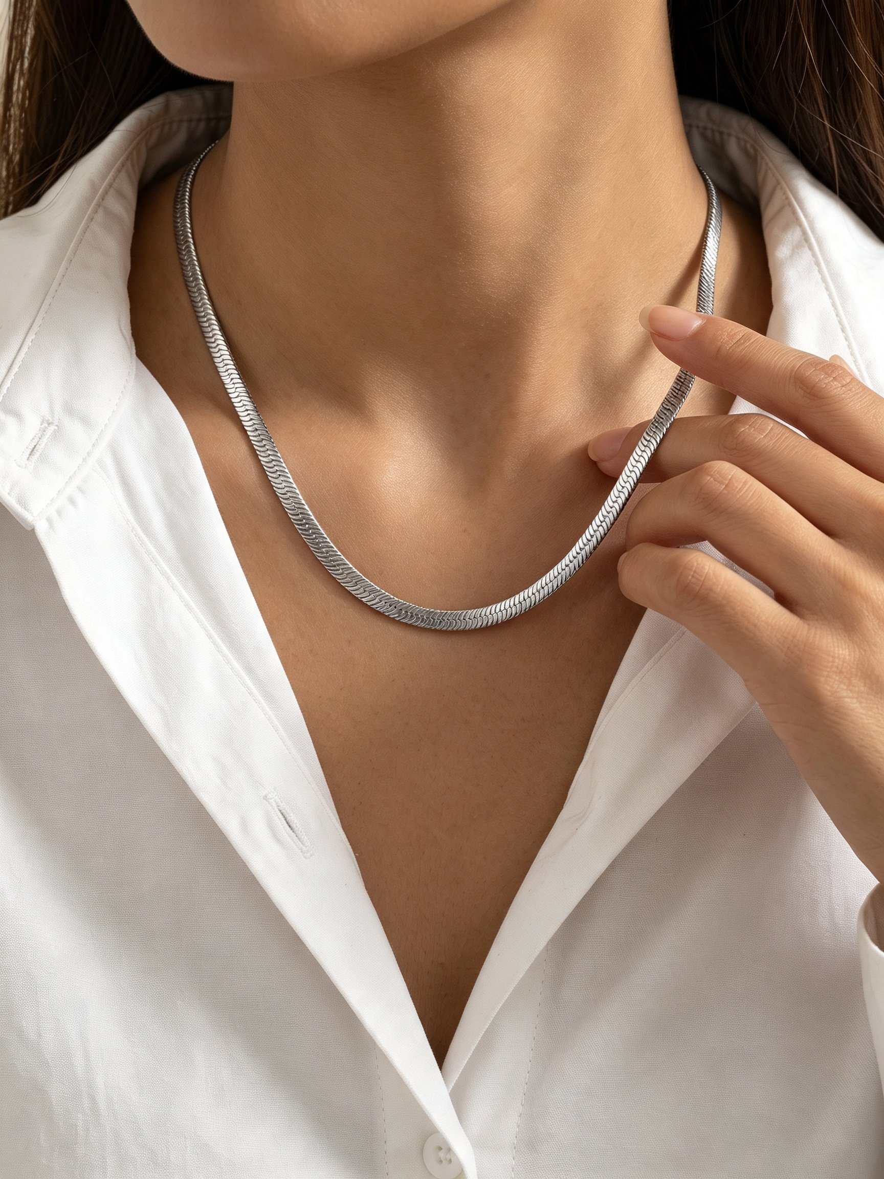 Silver Stainless Steel Snake Chain Necklace