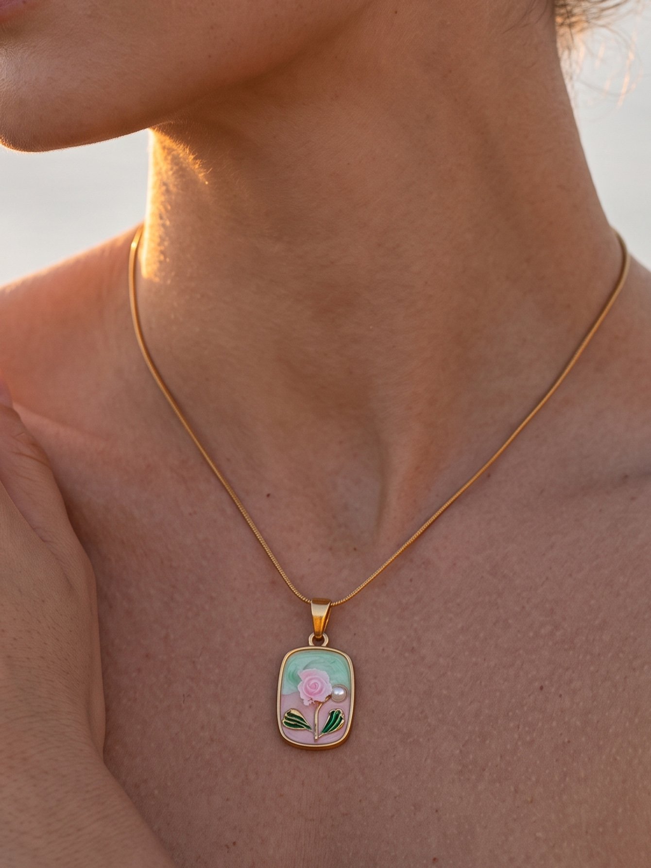 Gold-Plated Rose Pendant Necklace