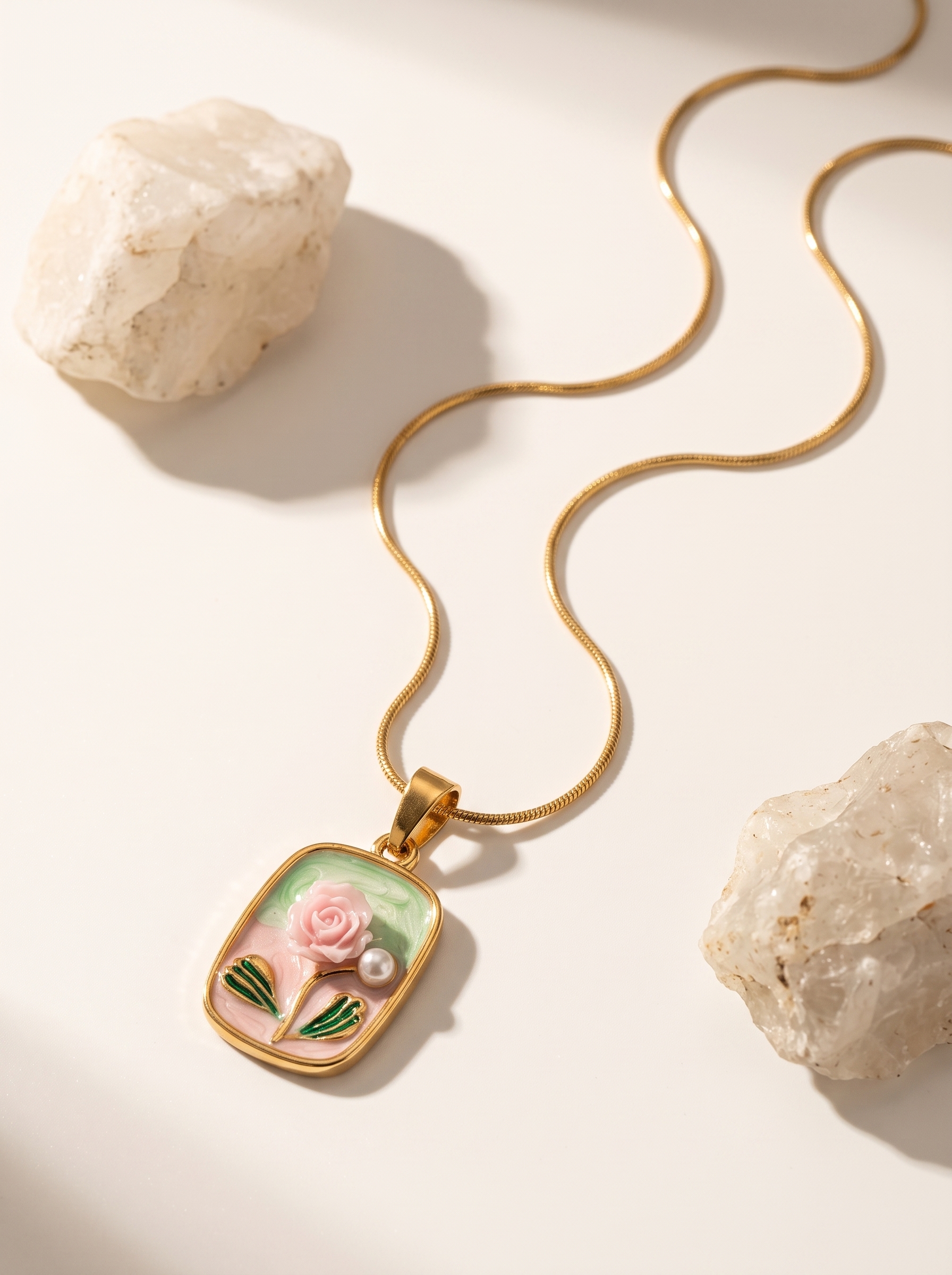 Gold-Plated Rose Pendant Necklace