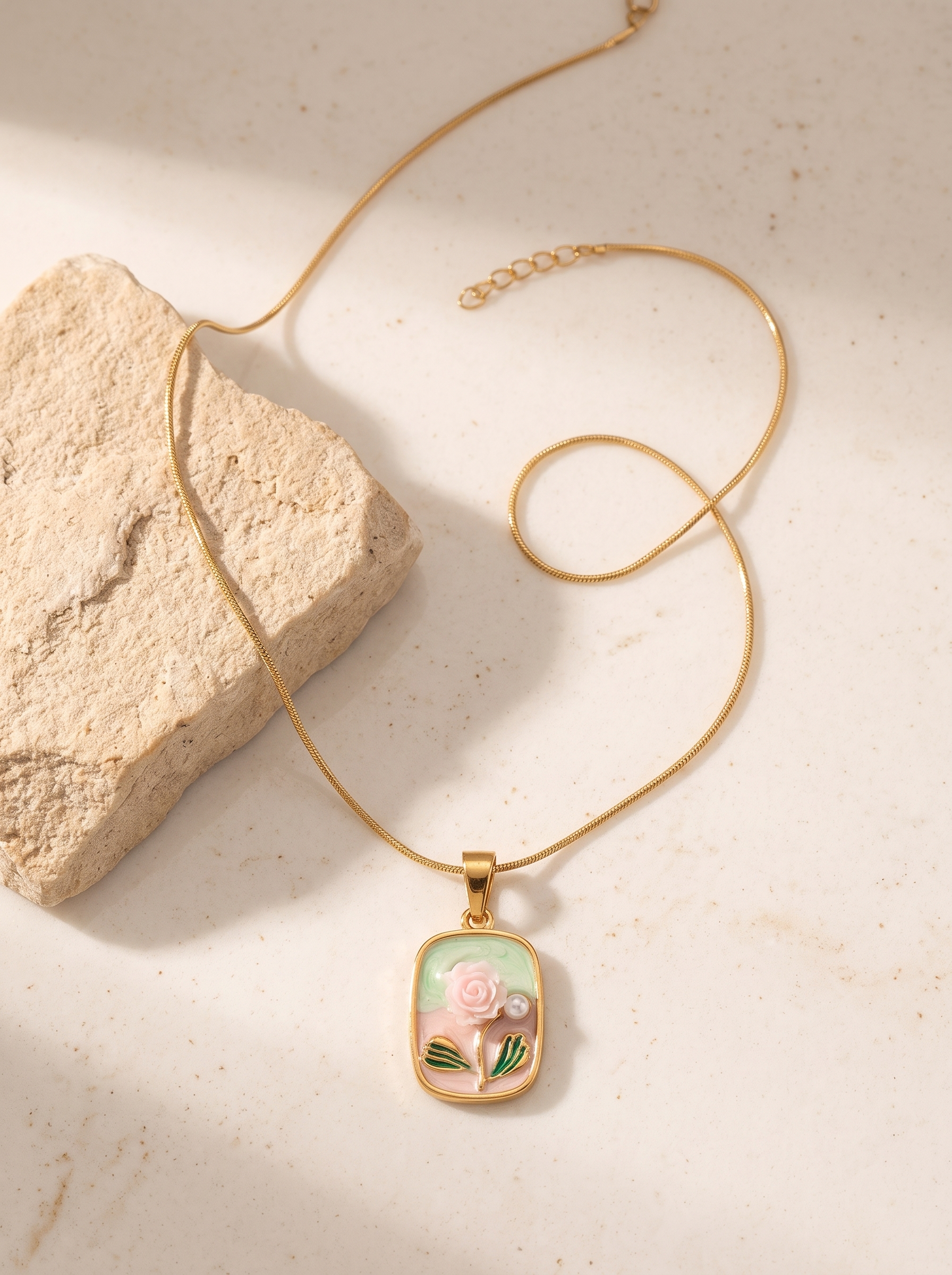 Gold-Plated Rose Pendant Necklace