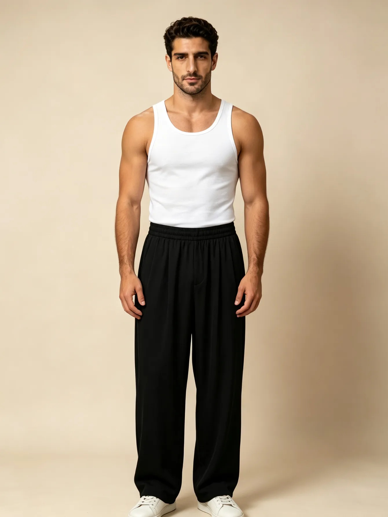 Mens White Tank Top and Trousers Co-Ord Set