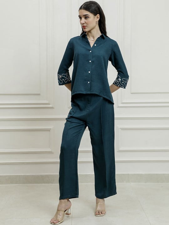 Shirt Collar Neck Shirt With Trousers Co-Ords