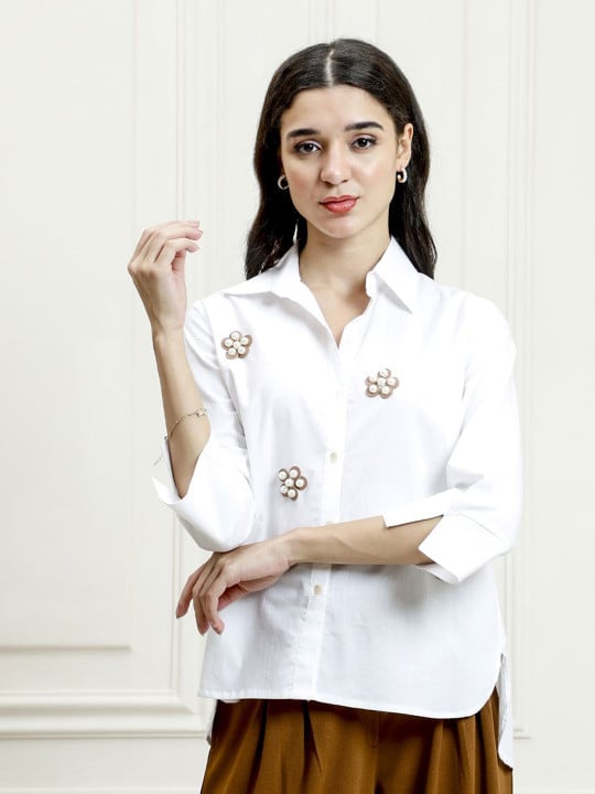 White Long Sleeve Button-Down Shirt
