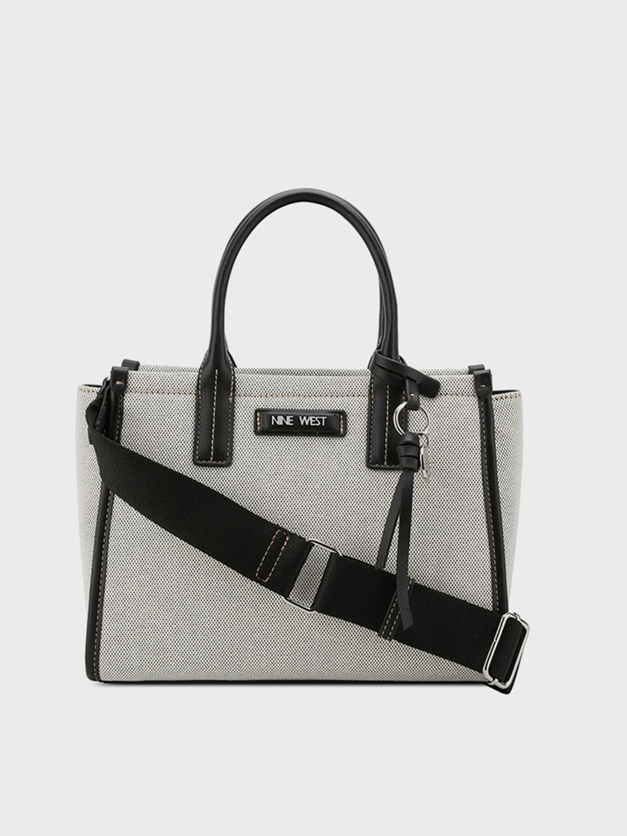 Textured Double Handle Satchel Bag with Zipper Closure and Detachable Strap