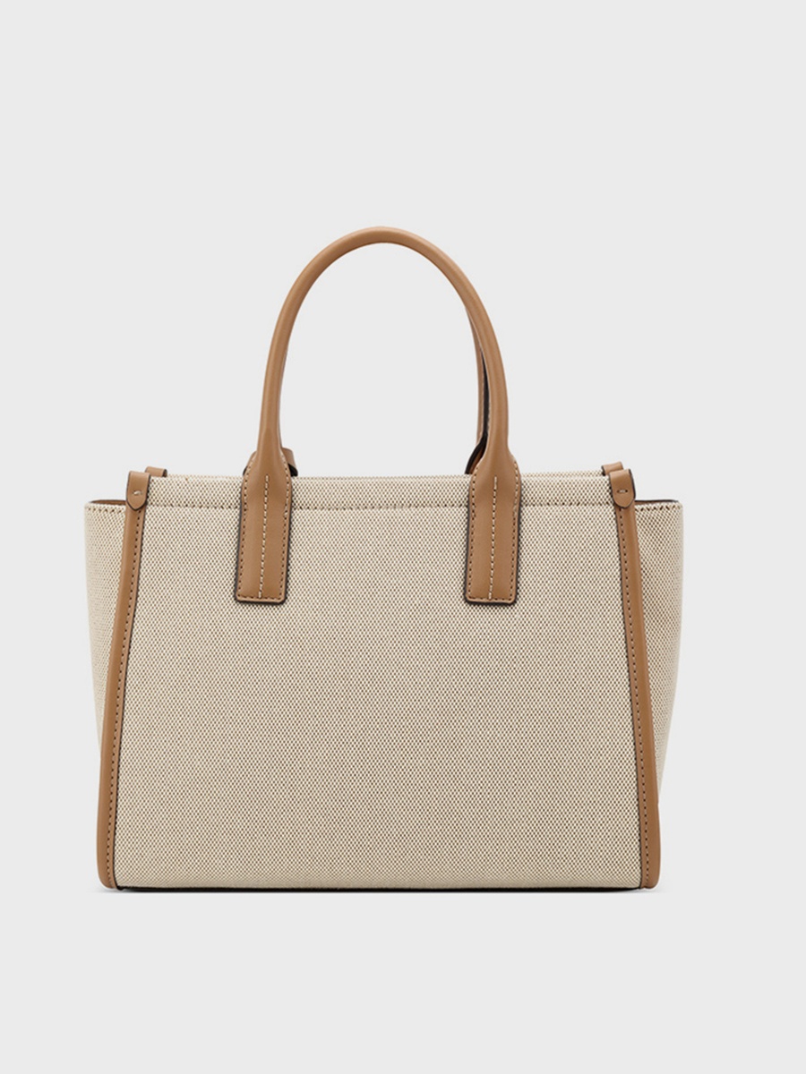 Textured Double Handle Satchel Bag with Zipper Closure and Detachable Strap