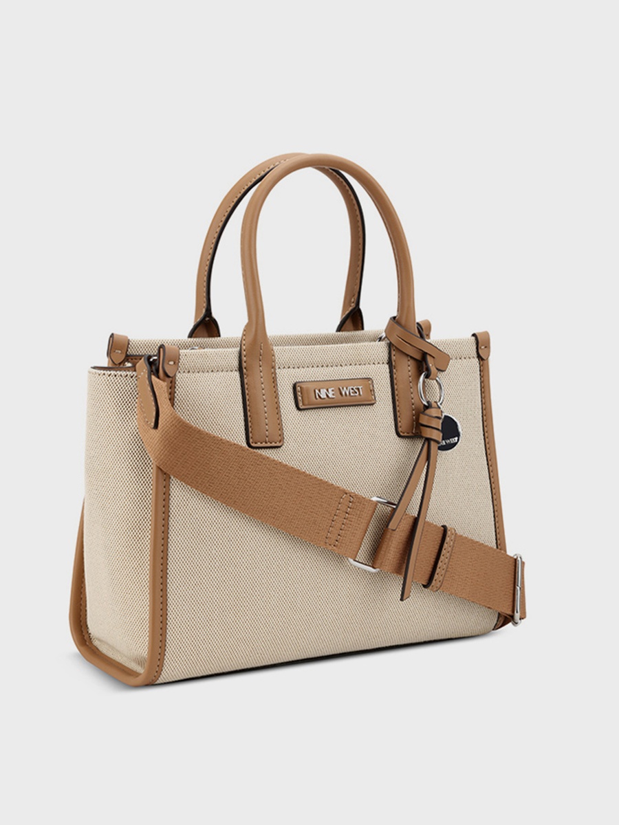 Textured Double Handle Satchel Bag with Zipper Closure and Detachable Strap
