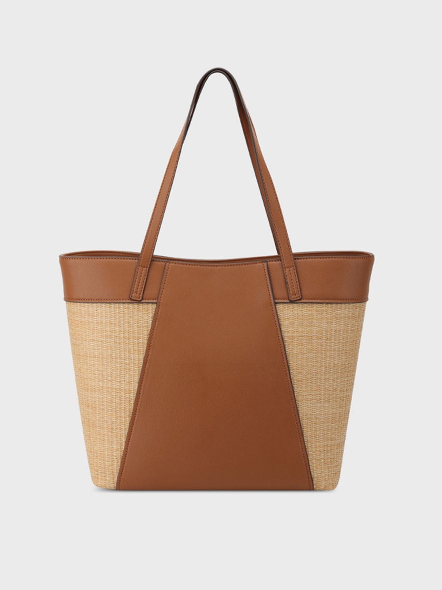 Color Block Top Handle Tote Bag with Magnetic Closure
