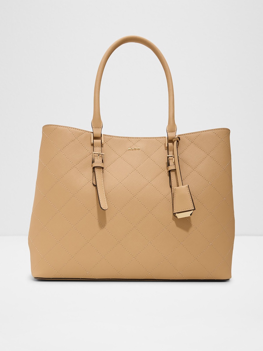Tarandi Geometric Stitched Double Handle Tote Bag with Zip Closure and Strap