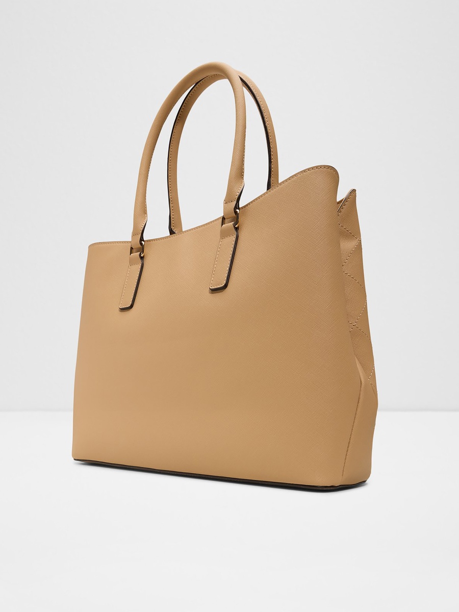 Tarandi Geometric Stitched Double Handle Tote Bag with Zip Closure and Strap