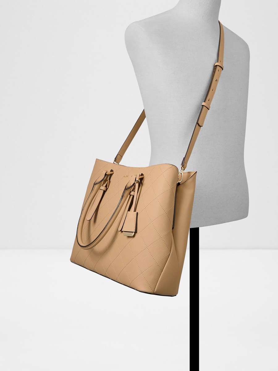 Tarandi Geometric Stitched Double Handle Tote Bag with Zip Closure and Strap