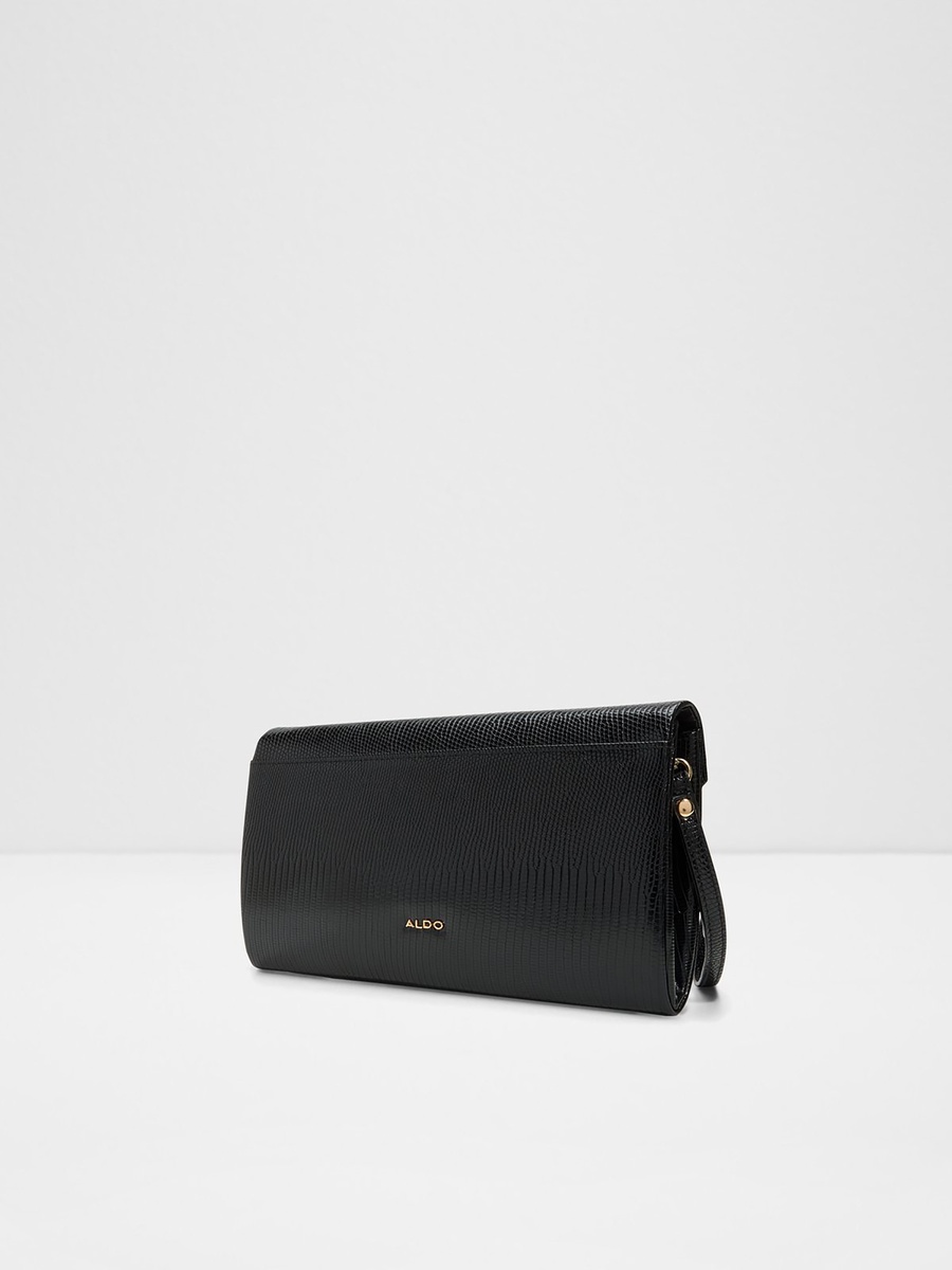 Elona Textured Clutch with Flap Closure and Detachable Strap