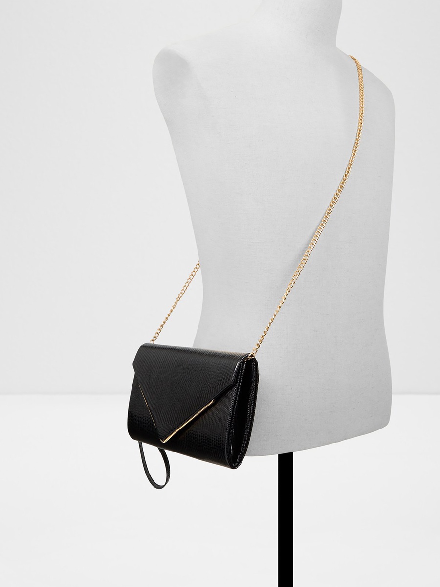 Elona Textured Clutch with Flap Closure and Detachable Strap
