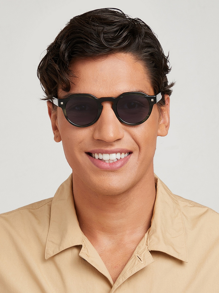 Men Blue Lens 46 mm Round Sunglasses - 30S-000235-1302