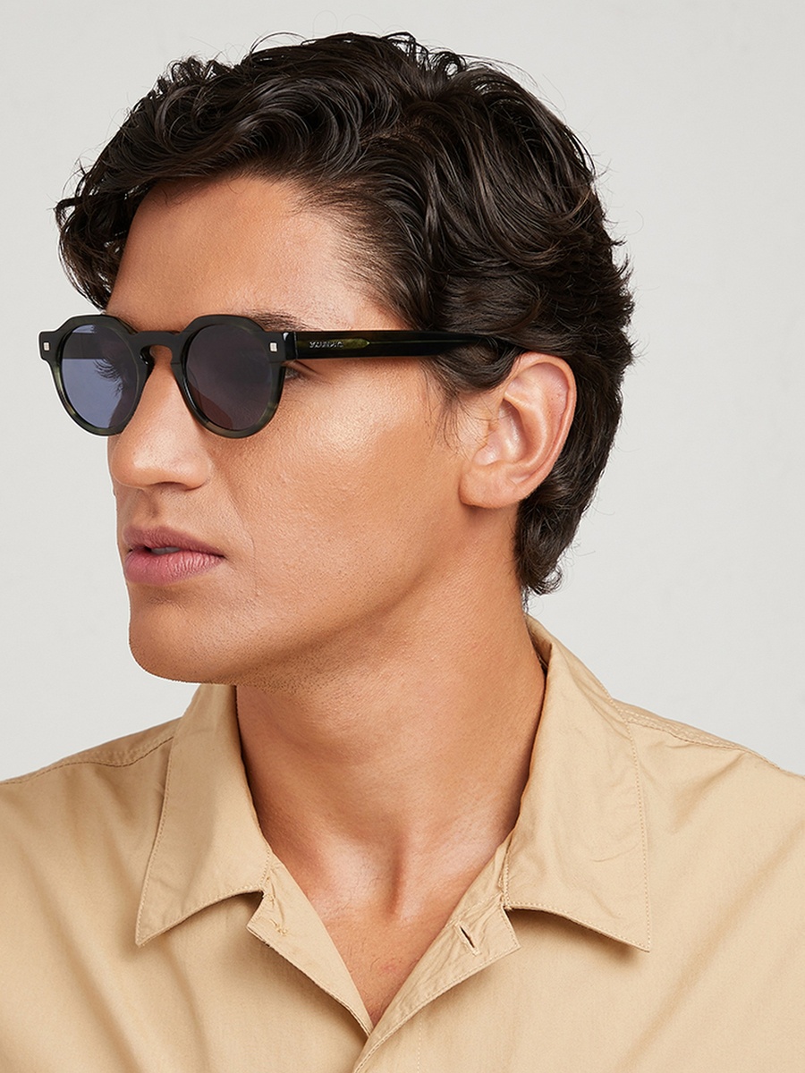 Men Blue Lens 46 mm Round Sunglasses - 30S-000235-1302