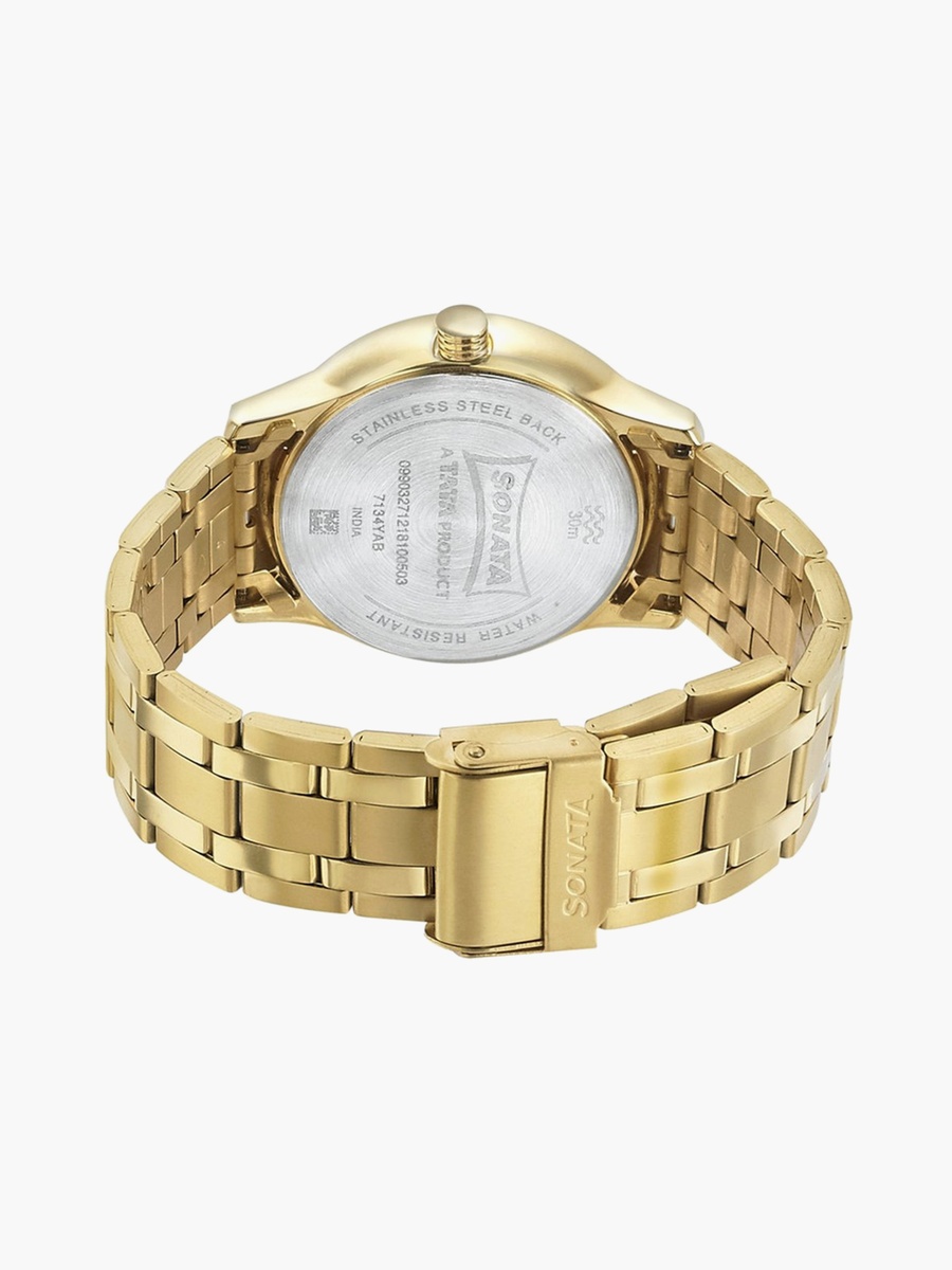 Men Gold Analog Stainless Steel Strap Watch - 7134YM03 - 40 MM