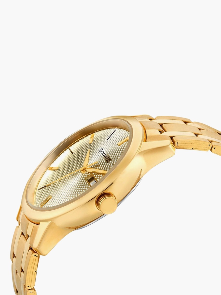 Men Gold Analog Stainless Steel Strap Watch - 7134YM03 - 40 MM