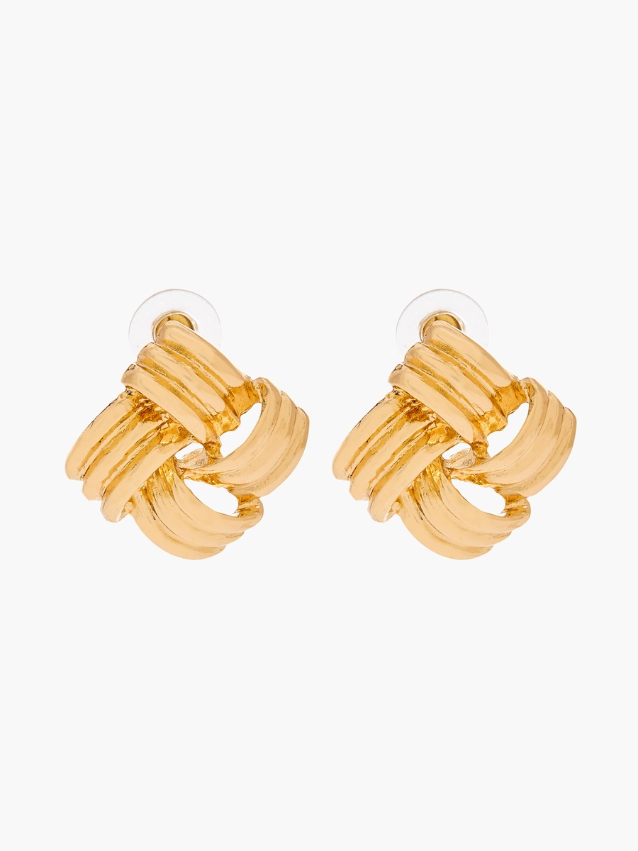 Gold Tone Knot Stud Earrings with Pushback Closure