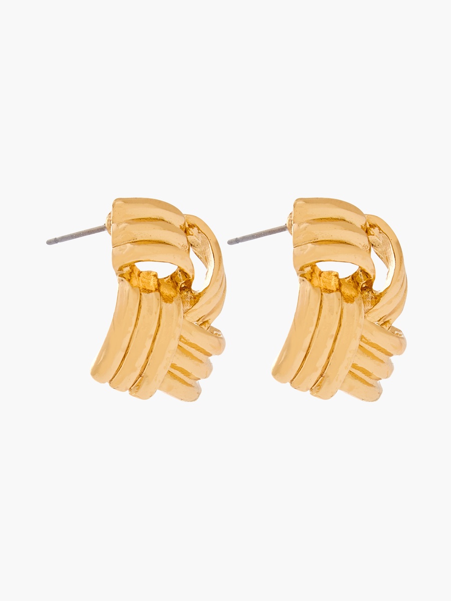 Gold Tone Knot Stud Earrings with Pushback Closure