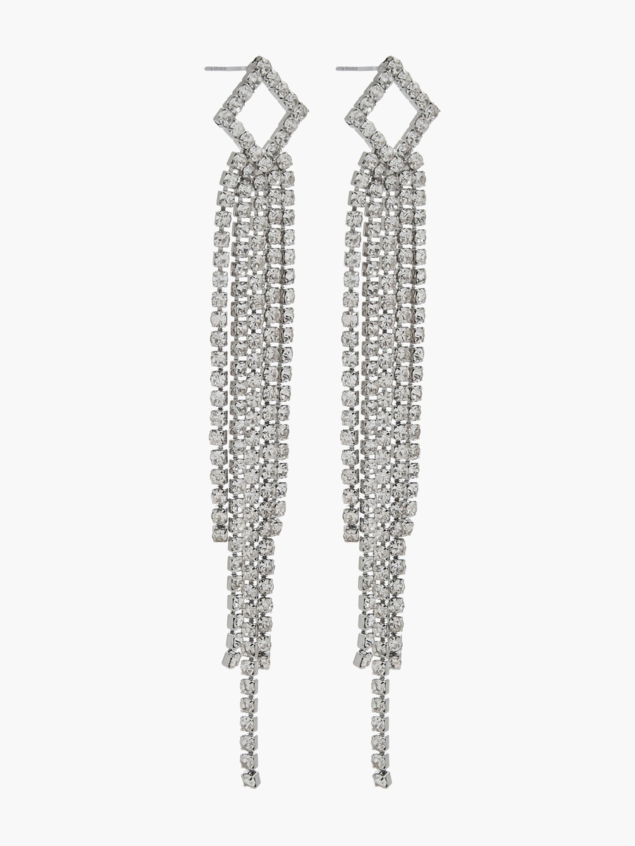 Silver Tone Embellished Dangling Earrings with Pushback Closure
