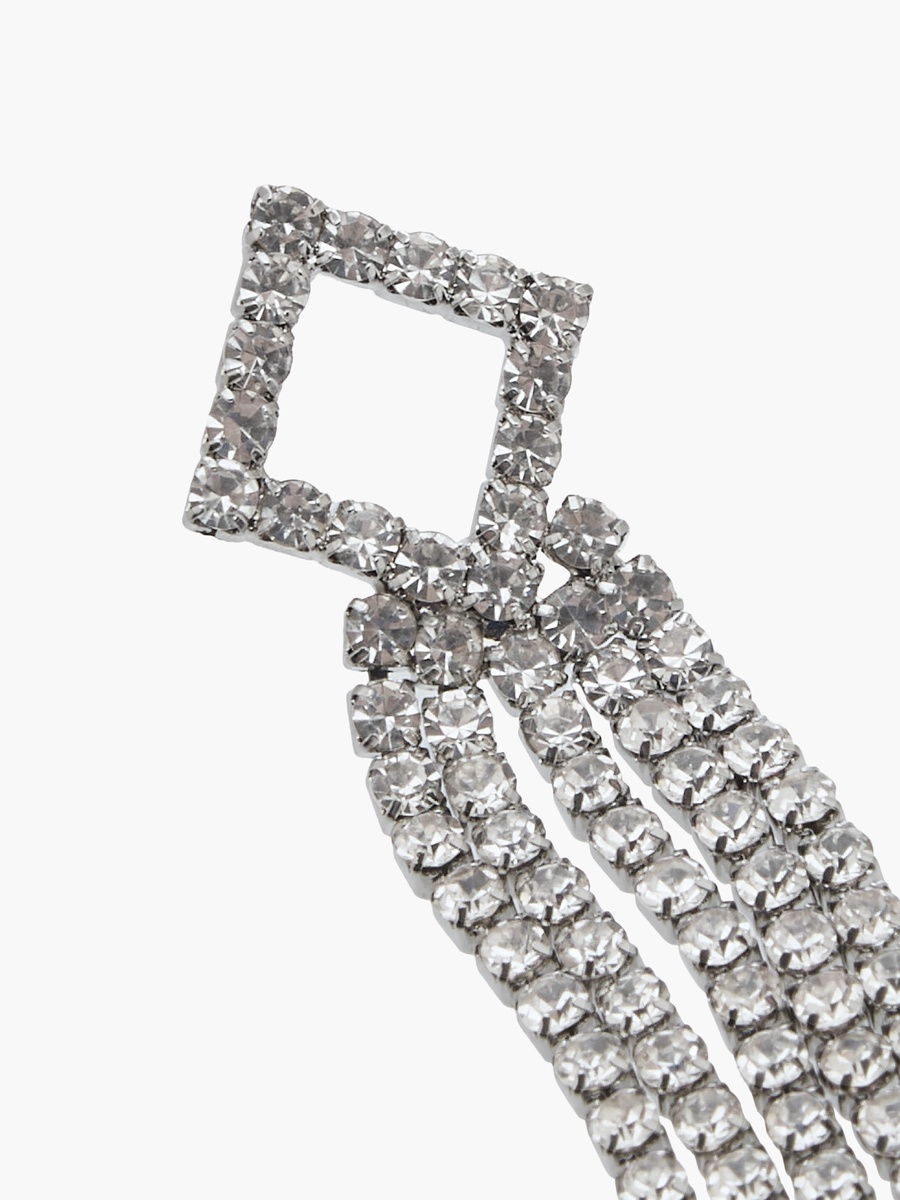 Silver Tone Embellished Dangling Earrings with Pushback Closure