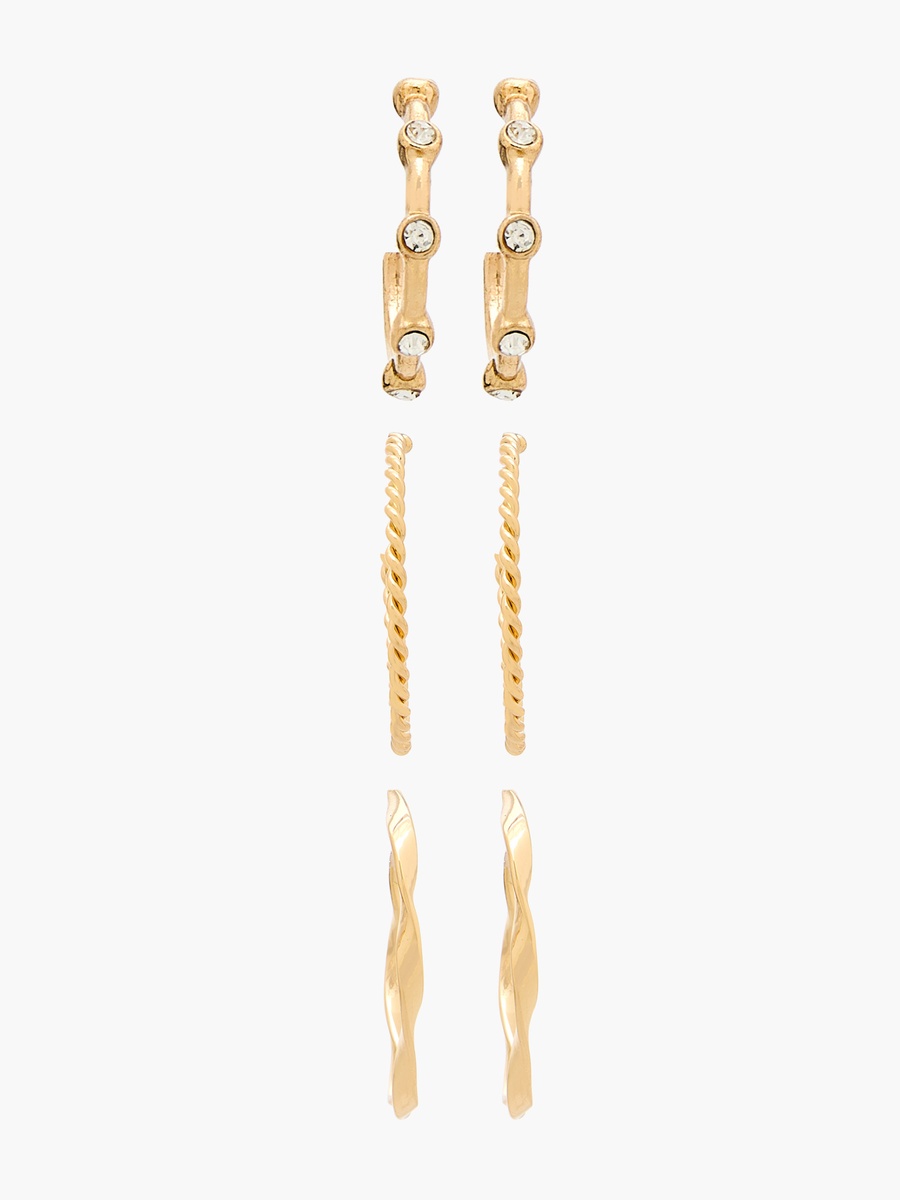 Pack of 3 Gold Tone Hoop Earrings with Pushback closure