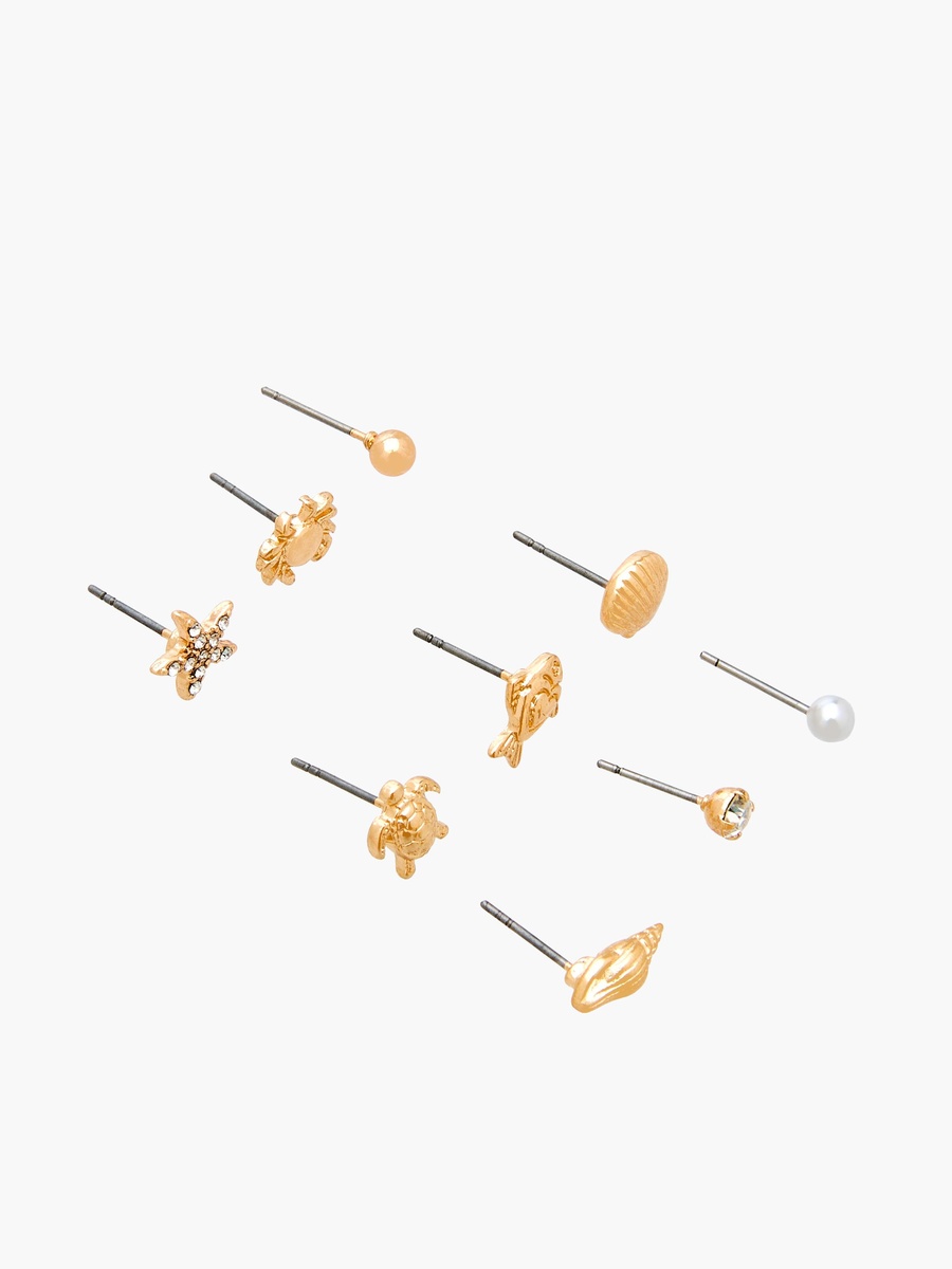 Pack of 9 Metallic Stud Earrings with Pushback Closure