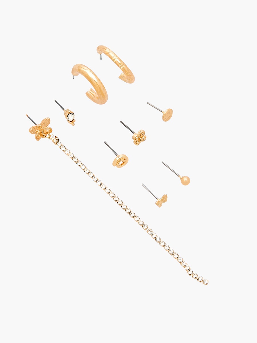 Pack of 9 Gold Tone Earrings with Pushback closure