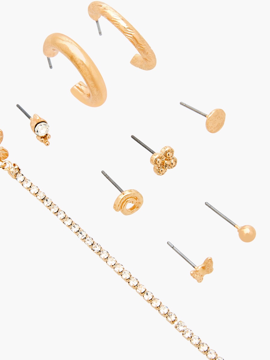 Pack of 9 Gold Tone Earrings with Pushback closure