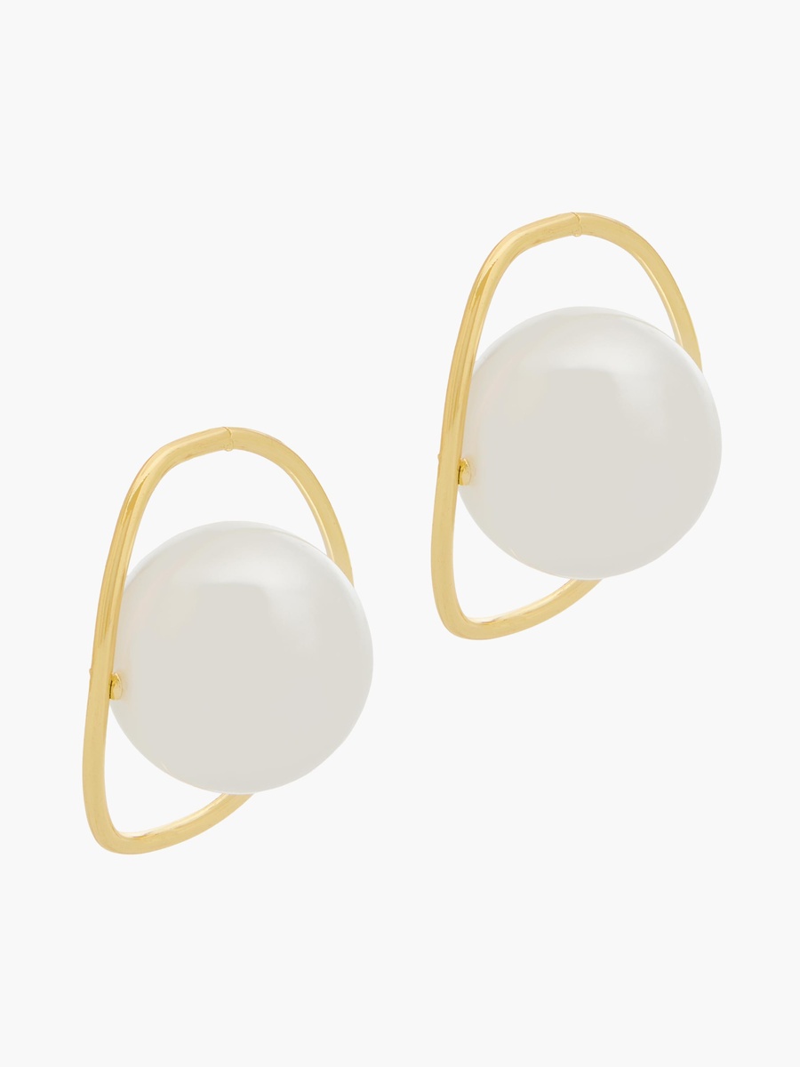 Gold Tone Pearl Embellished Stud Earrings with Pushback closure