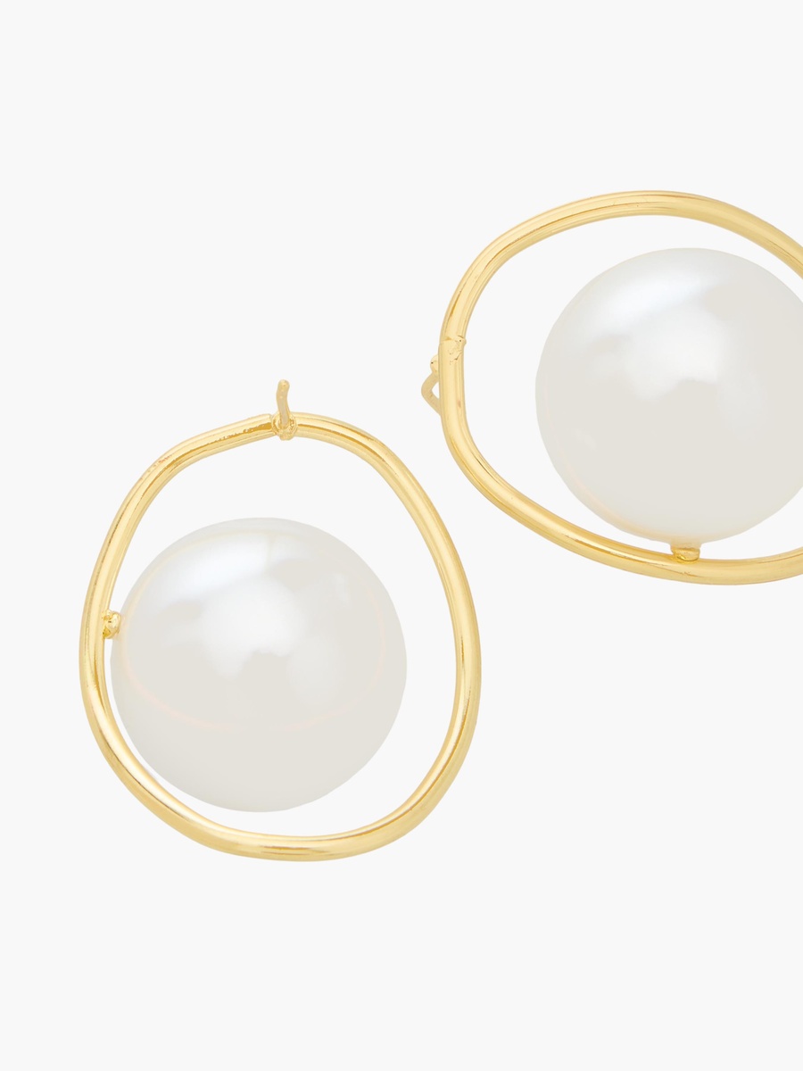 Gold Tone Pearl Embellished Stud Earrings with Pushback closure