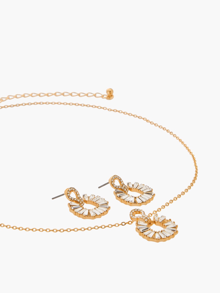 Set of 2 Embellished Metal Necklace and Earrings