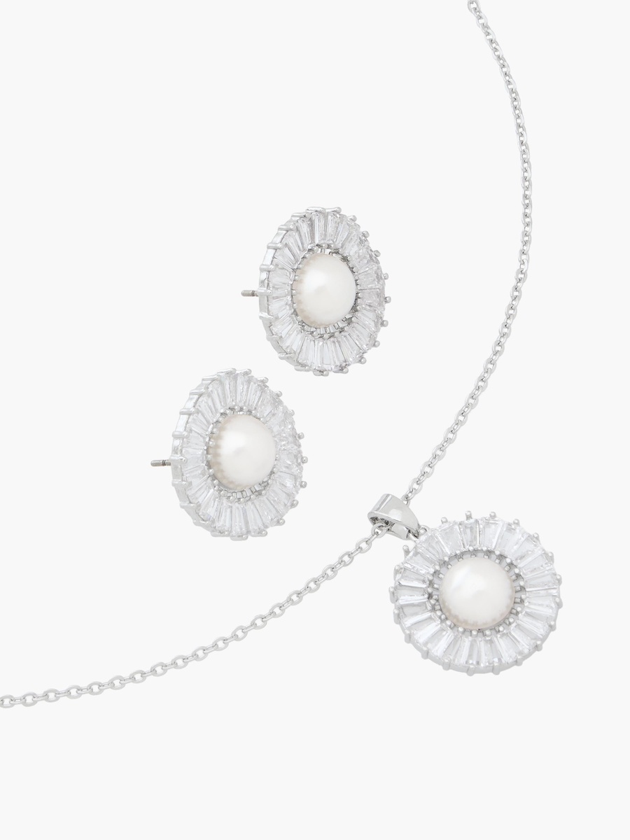 Set of 2 - Embellished Cubic Zirconia Necklace and Earrings